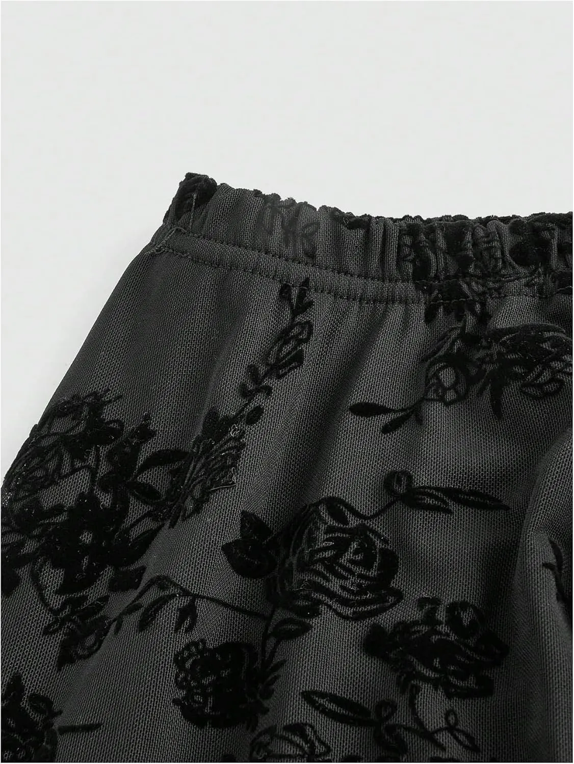 Verdusa Women's Gothic Floral Lace Mesh Maxi Skirt Asymmetrical Hem Flowy Long Skirt
