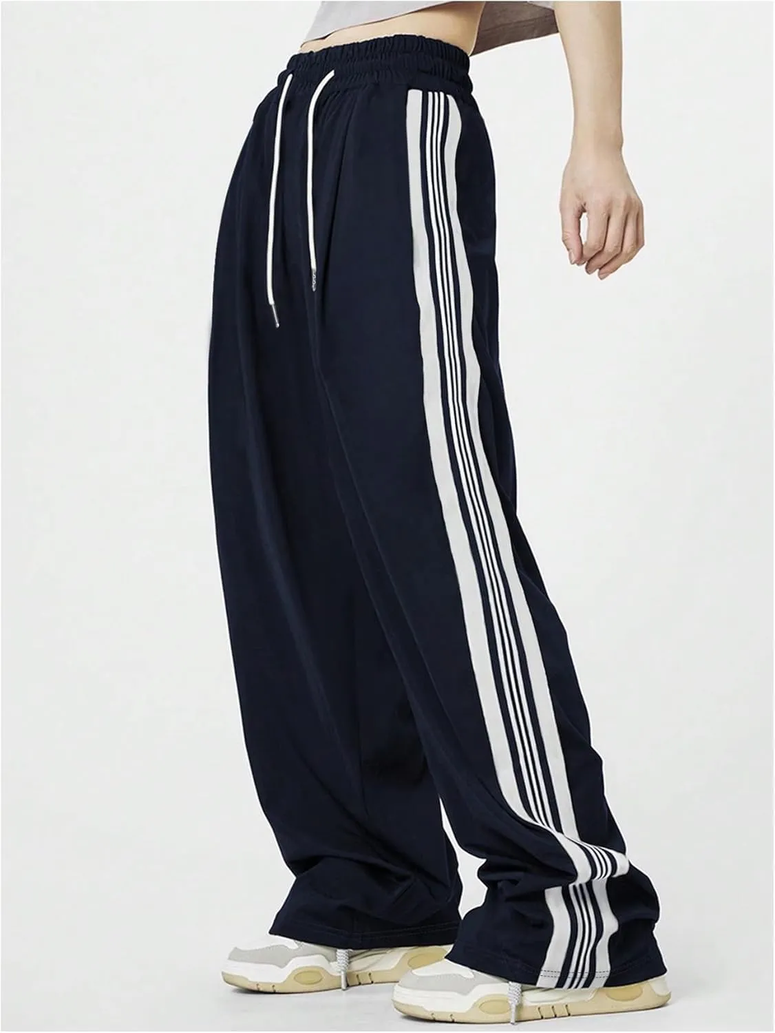 Verdusa Women's Loose Sweatpants Striped High Waisted Drawstring Sweat Pants
