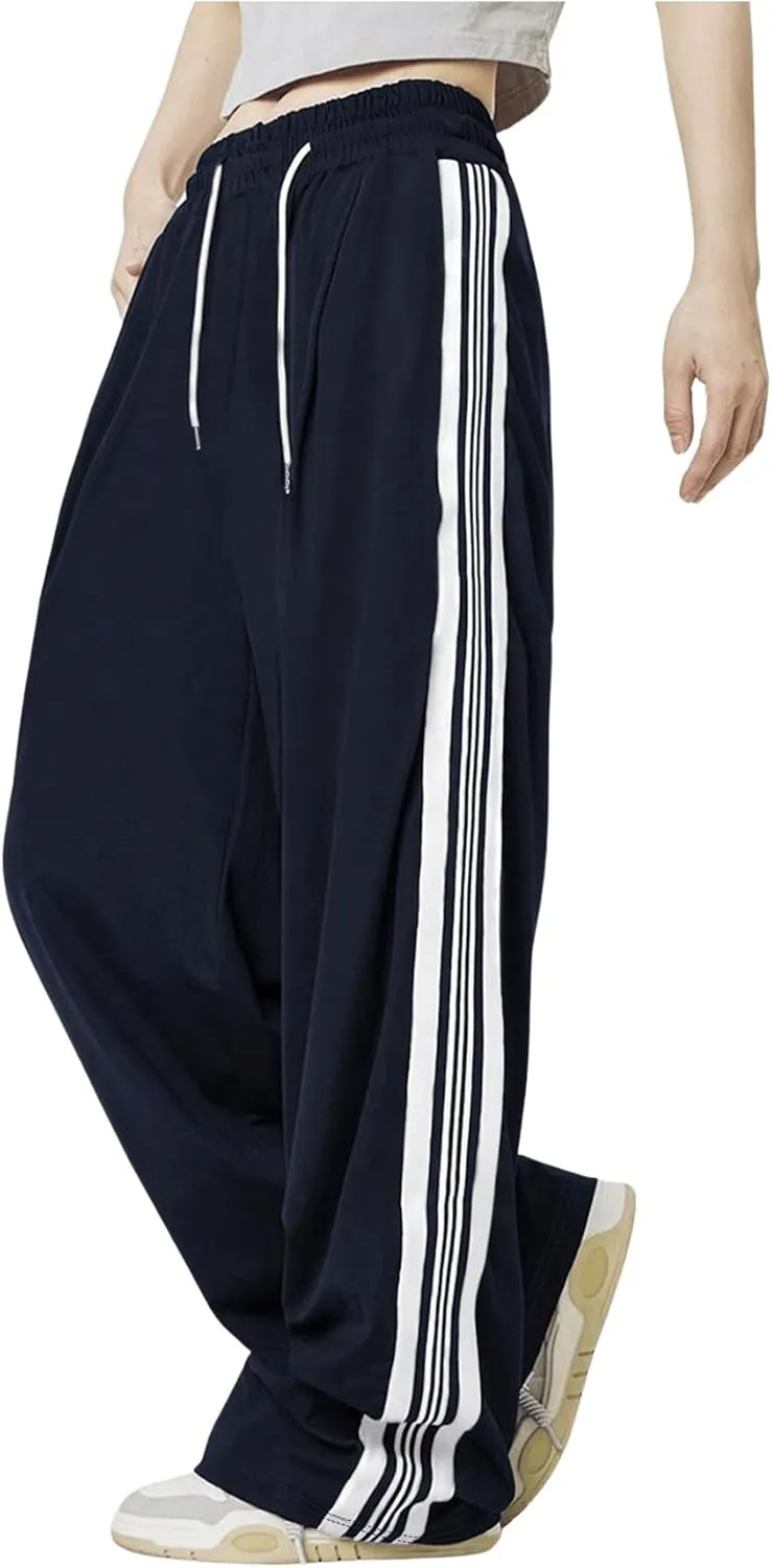 Verdusa Women's Loose Sweatpants Striped High Waisted Drawstring Sweat Pants