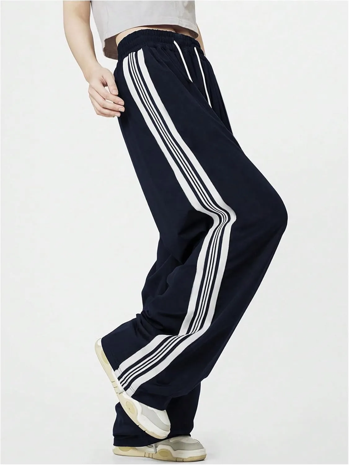Verdusa Women's Loose Sweatpants Striped High Waisted Drawstring Sweat Pants