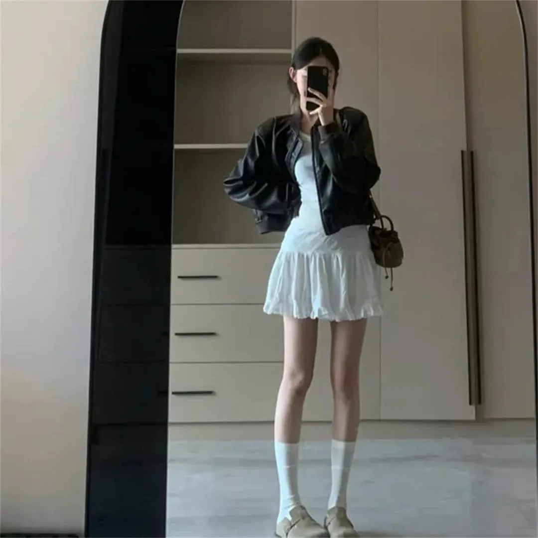White Lace Cake Skirt Summer for Women High Waisted White Fluffy Short Skirts