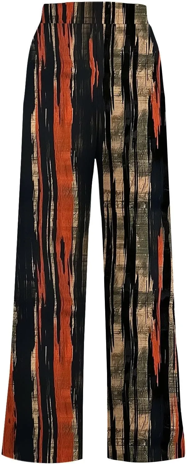 Wide Leg Sweatpants for Women High Waist Drawstring Workout Trousers Striped Print Loose Flowy Y2K Pants with Pockets
