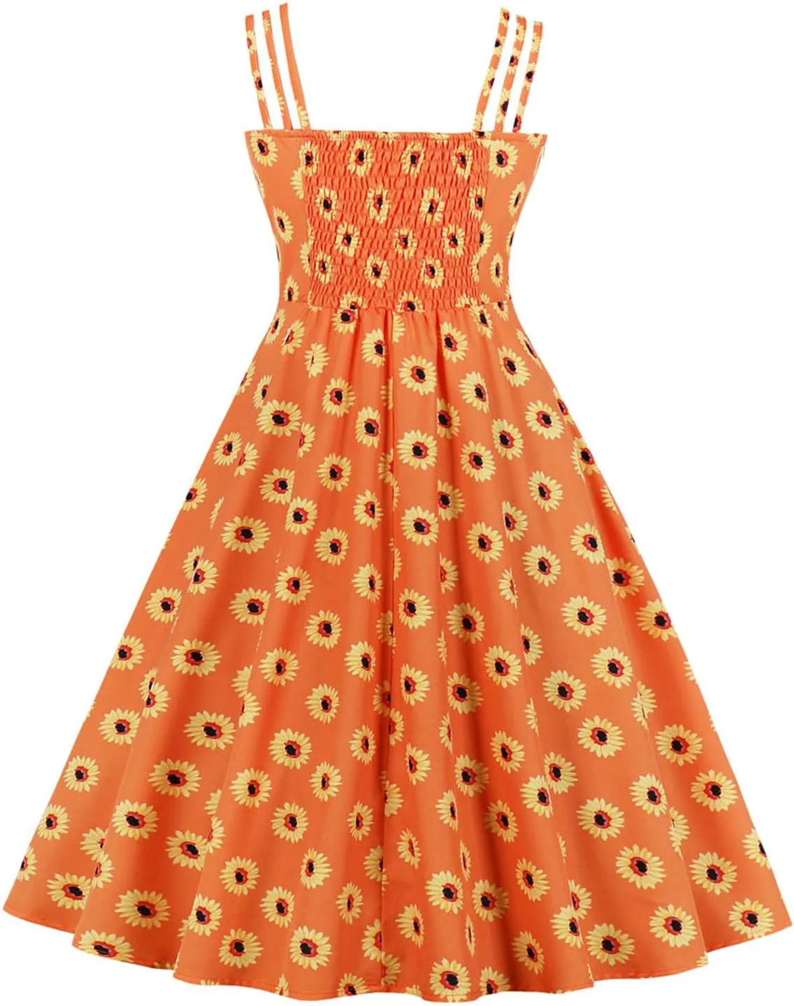 Women 1950s Retro Dress Daisy Print Swing Cocktail Dresses Spaghetti Straps Tie Front Plus Size Cute Tea Party Dress