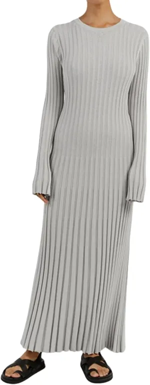 Women Bell Long Sleeve Knit Maxi Dress Crewneck Ribbed Bodycon Long Dress Slim Fit Y2K Sweater Dress Streetwear