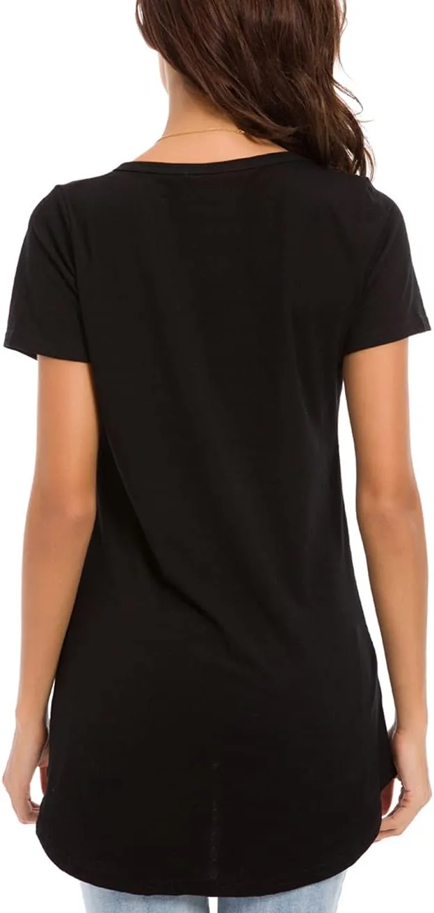 Women Cotton Short Sleeve Tunic Tops Casual Scoop Neck Summer Basic Solid T Shirt