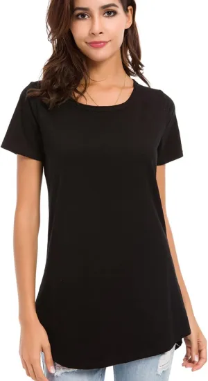 Women Cotton Short Sleeve Tunic Tops Casual Scoop Neck Summer Basic Solid T Shirt