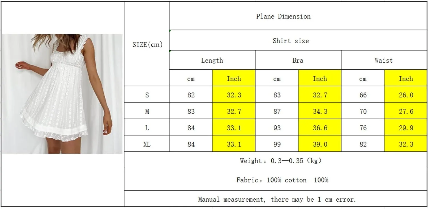 Women Eyelet Dress Ruffle Lace Strap Square Neck Floral Backless Mini Dress Summer Beach Club A Line Dress