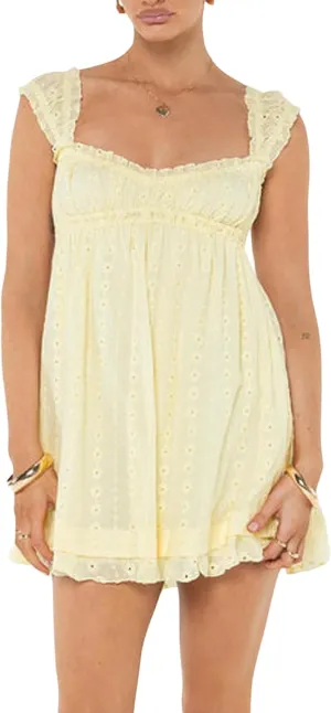 Women Eyelet Dress Ruffle Lace Strap Square Neck Floral Backless Mini Dress Summer Beach Club A Line Dress