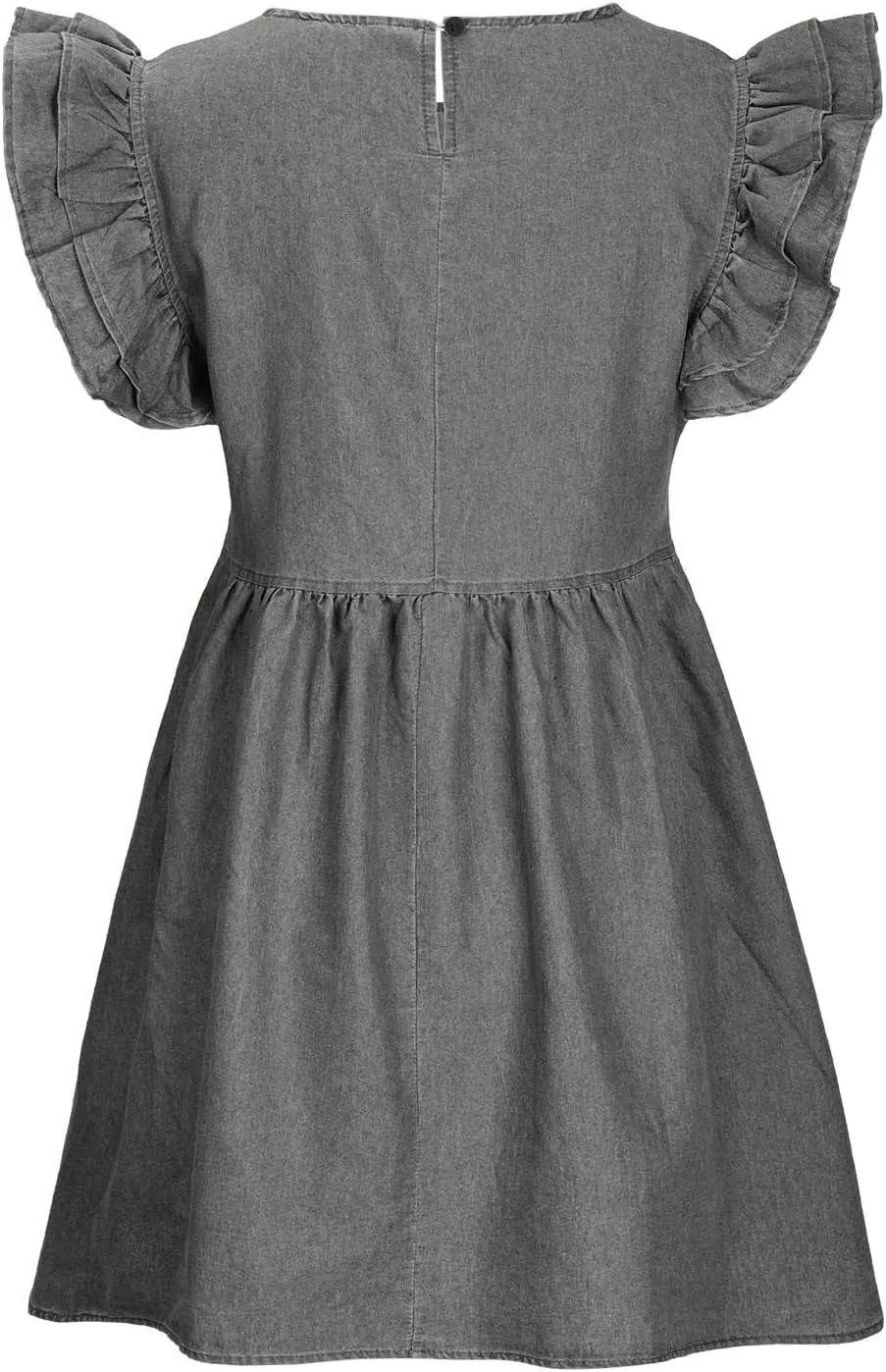 Women Fashion Ruffle Trim Sleeveless Babydoll Denim Dress Summer Round Neck Pleated Casual A-Line Mini Jean Dresses
