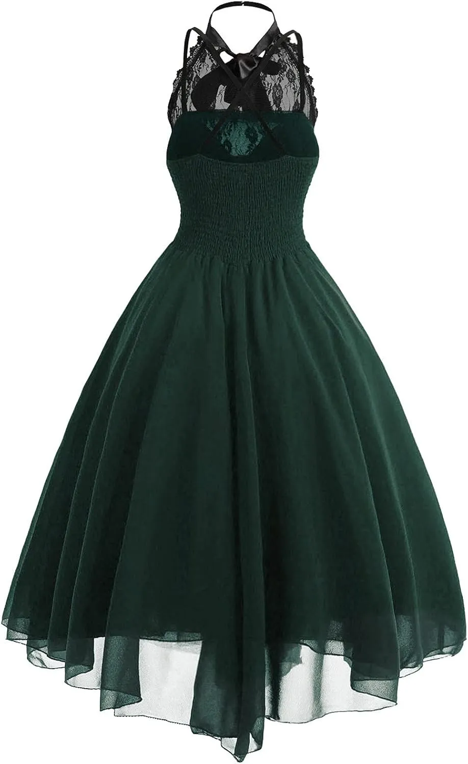 Women Gothic Sexy Dress Lace Panel Chiffon Dress Sexy Banquet Evening Dresses Goth Style Lace Halter Dress Swing Dress