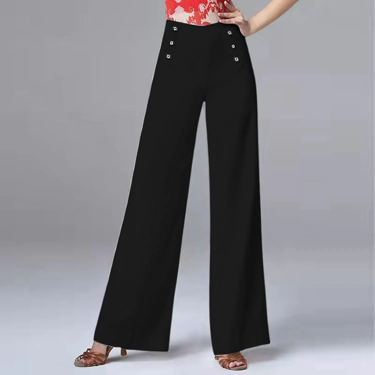 Women Linen Blend Summer Solid Pants Elastic Waist Baggy Stretchy Loose Fit Pant Trousers Business Work