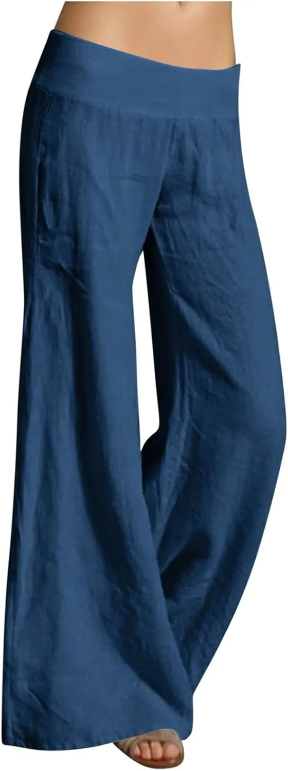 Women Linen Summer Letter Patched Pants Low Waist Long Lounge Slim Fit Pants Travel