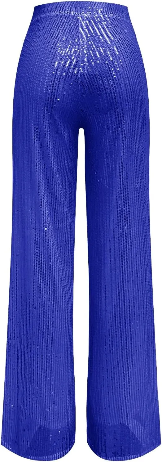 Women Sequin Flare Leggings Women's High Waisted Sequin Loose Drape Wide Leg Pants Fashion Pencil Pants with