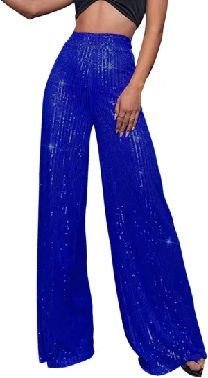 Women Sequin Flare Leggings Women's High Waisted Sequin Loose Drape Wide Leg Pants Fashion Pencil Pants with