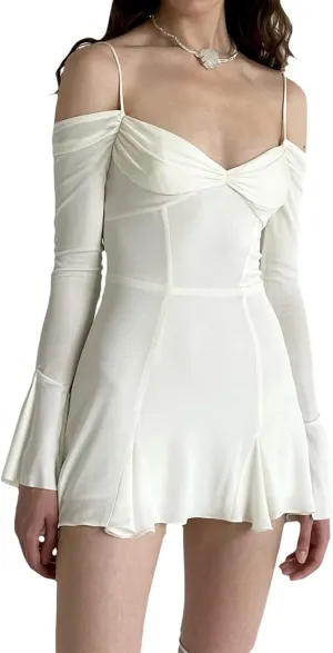 Women Sexy Mesh Slip Mini Dress V Neck Ruffle Floral Dress Long Sleeve Bodycon Party Cocktail Dress