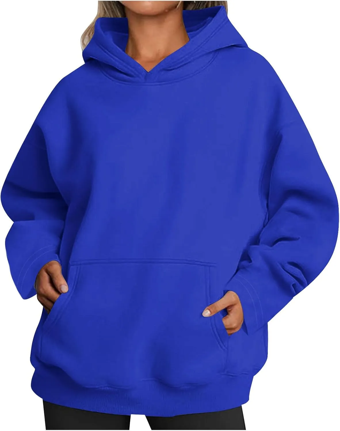 Women Solid Oversized Sweatshirts Hoodies 2024 Fall Comfy Loose Long Sleeve Pullover Sweatshirts with Big Pockets