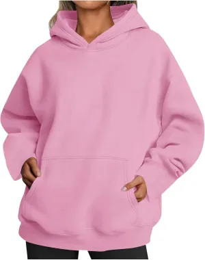 Women Solid Oversized Sweatshirts Hoodies 2024 Fall Comfy Loose Long Sleeve Pullover Sweatshirts with Big Pockets