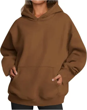 Women Solid Oversized Sweatshirts Hoodies 2024 Fall Comfy Loose Long Sleeve Pullover Sweatshirts with Big Pockets