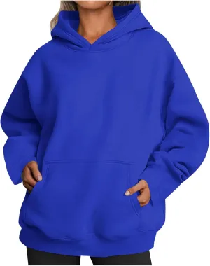 Women Solid Oversized Sweatshirts Hoodies 2024 Fall Comfy Loose Long Sleeve Pullover Sweatshirts with Big Pockets