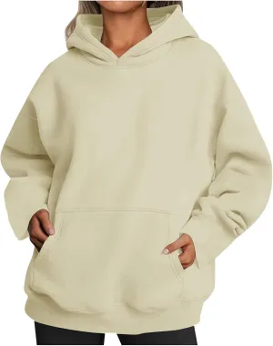 Women Solid Oversized Sweatshirts Hoodies 2024 Fall Comfy Loose Long Sleeve Pullover Sweatshirts with Big Pockets