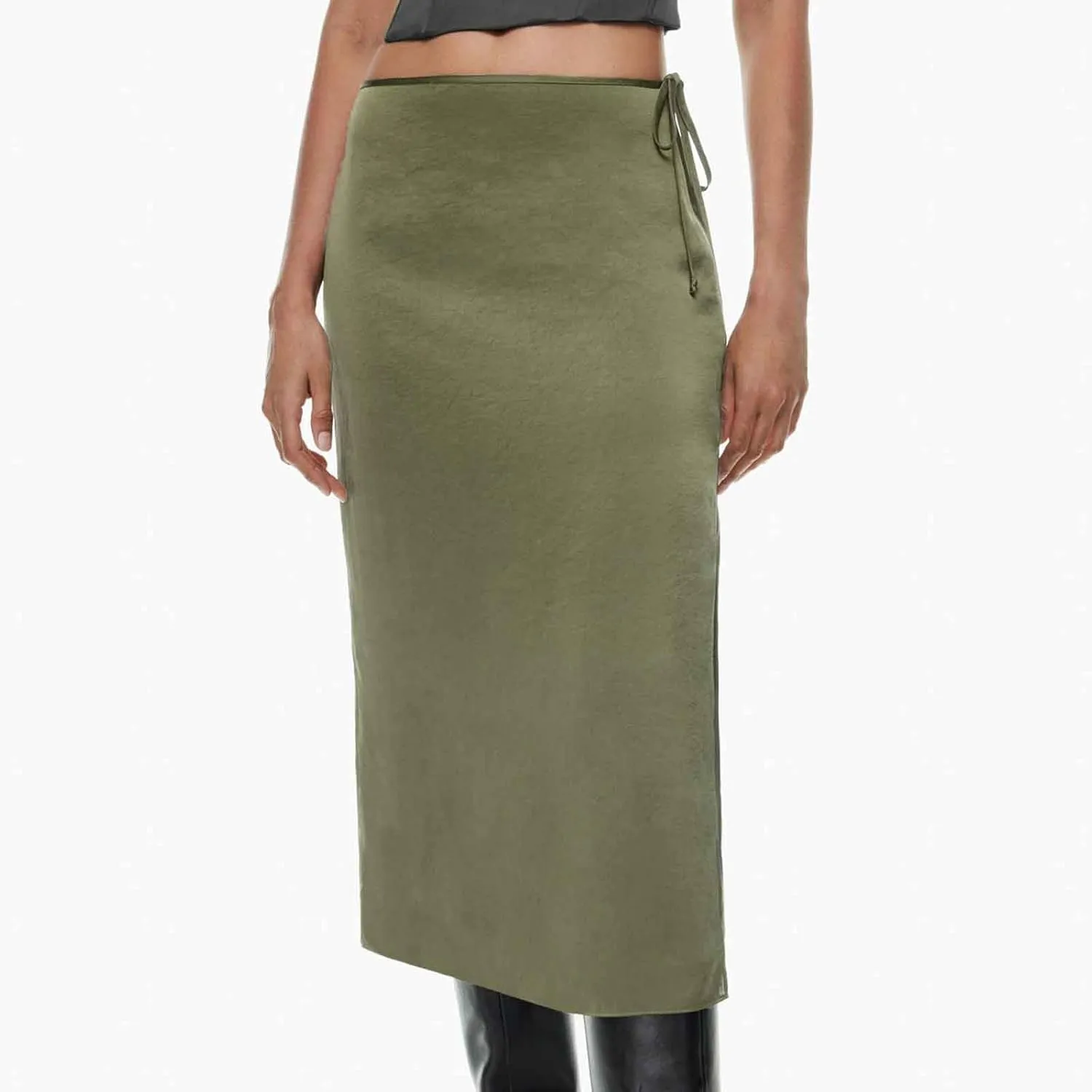 Women Split Slit Thigh Long Skirts High Waisted Midi Skirts Tie Up Solid Casual Sexy Elegant Soft Skirt 2025