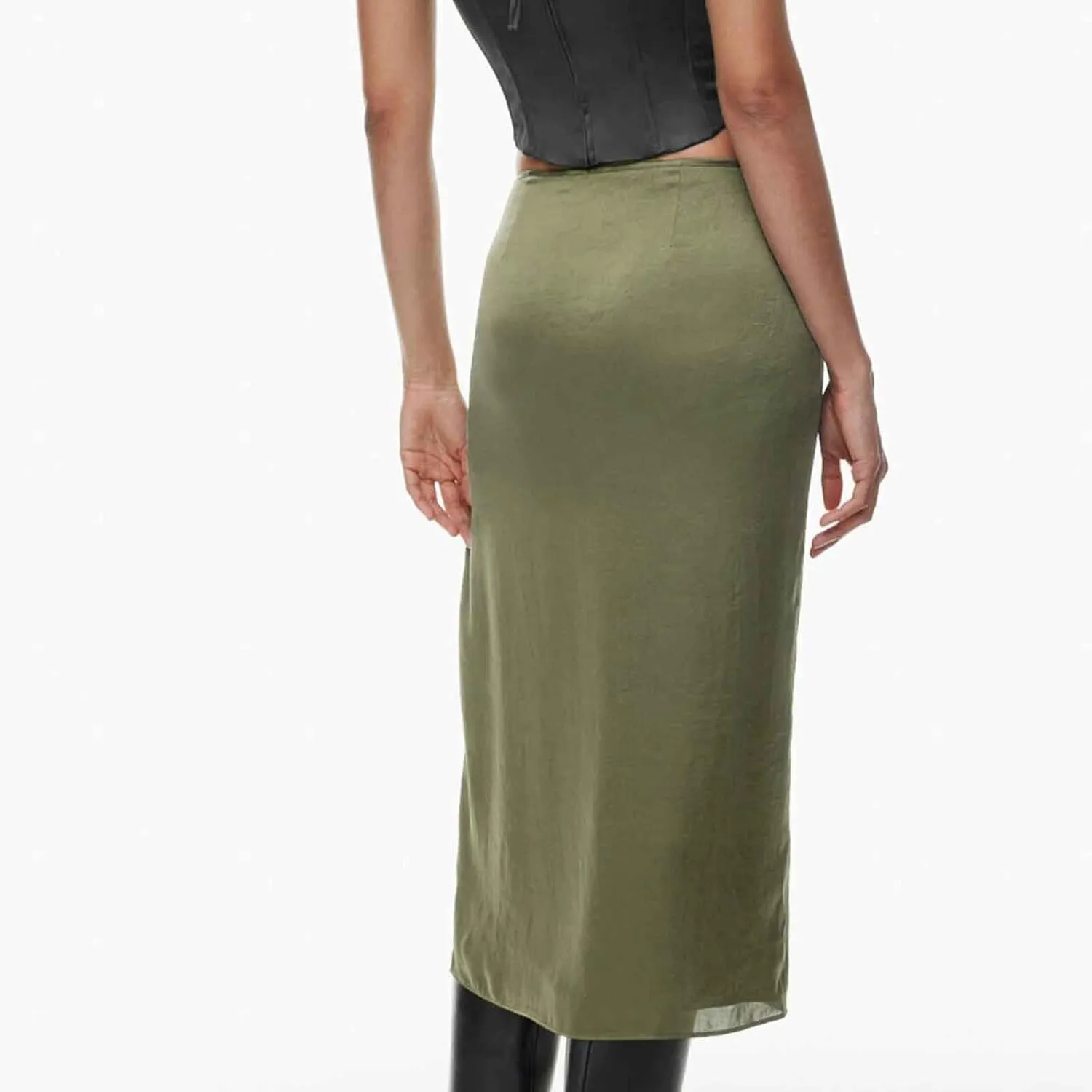 Women Split Slit Thigh Long Skirts High Waisted Midi Skirts Tie Up Solid Casual Sexy Elegant Soft Skirt 2025