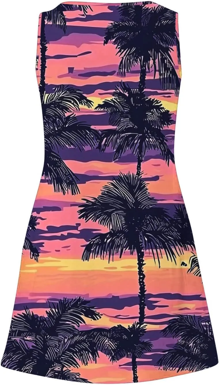 Women Summer Boho Tank Dress Sleeveless Beach Cover Up with Pockets Casual V Neck Dresses Holiday Sundress Outfits