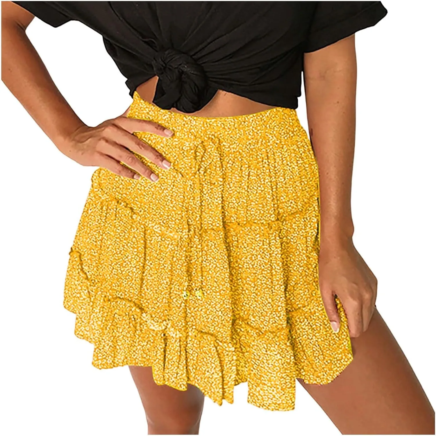 Women Summer Cute High Waist Ruffle Skirt Floral Print Swing Beach Mini Skirt Tennis Skirts for Girls