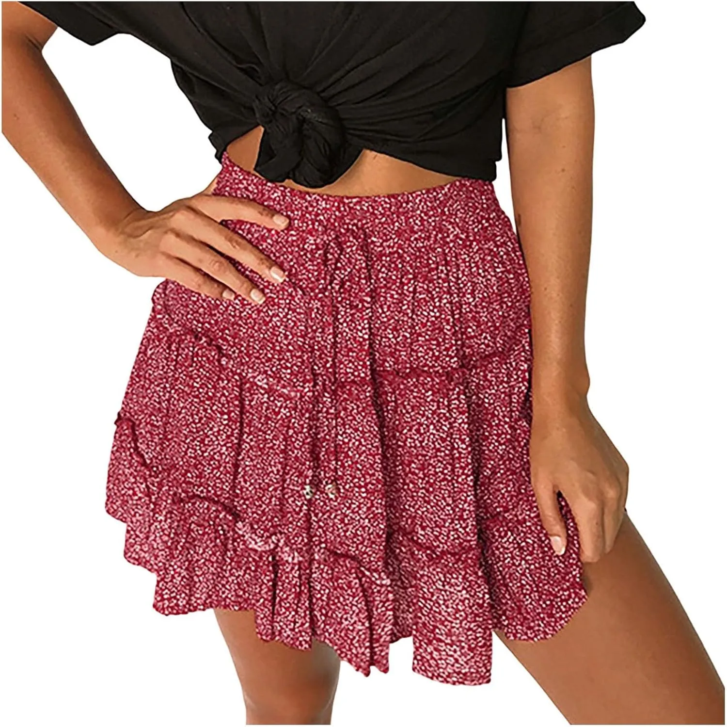 Women Summer Cute High Waist Ruffle Skirt Floral Print Swing Beach Mini Skirt Tennis Skirts for Girls