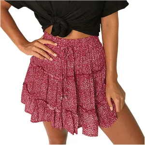 Women Summer Cute High Waist Ruffle Skirt Floral Print Swing Beach Mini Skirt Tennis Skirts for Girls