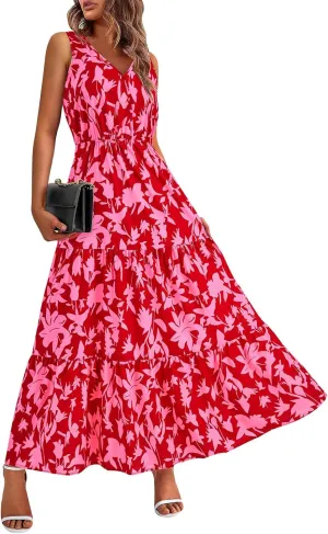 Women Summer Dresses Casual Sleeveless Maxi Dresses Cute Flowy Floral Dress Boho Long Dress Hawaiian Beach Dress
