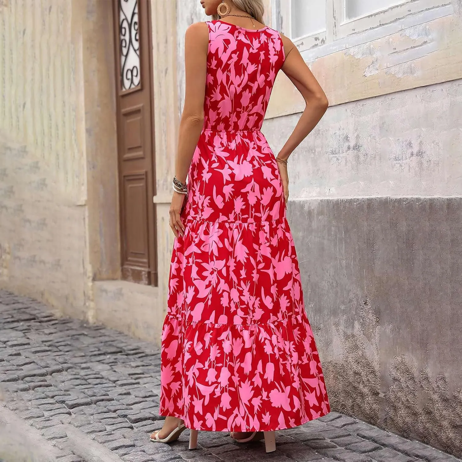 Women Summer Dresses Casual Sleeveless Maxi Dresses Cute Flowy Floral Dress Boho Long Dress Hawaiian Beach Dress