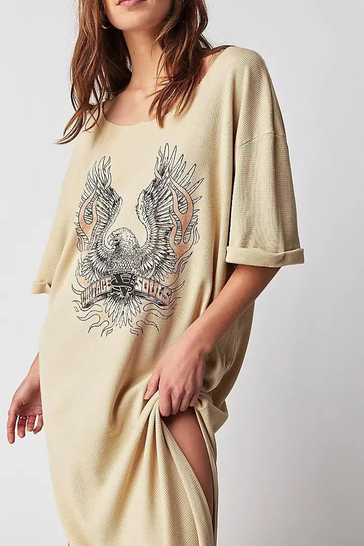 Women Summer Maxi Dress Casual Graffiti Graphic Long T-Shirt Dress Short Sleeve Crewneck Loose Split Beach Sundress