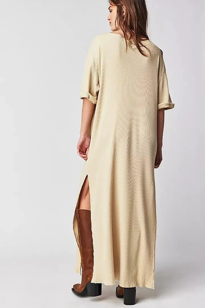 Women Summer Maxi Dress Casual Graffiti Graphic Long T-Shirt Dress Short Sleeve Crewneck Loose Split Beach Sundress