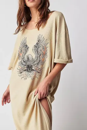 Women Summer Maxi Dress Casual Graffiti Graphic Long T-Shirt Dress Short Sleeve Crewneck Loose Split Beach Sundress