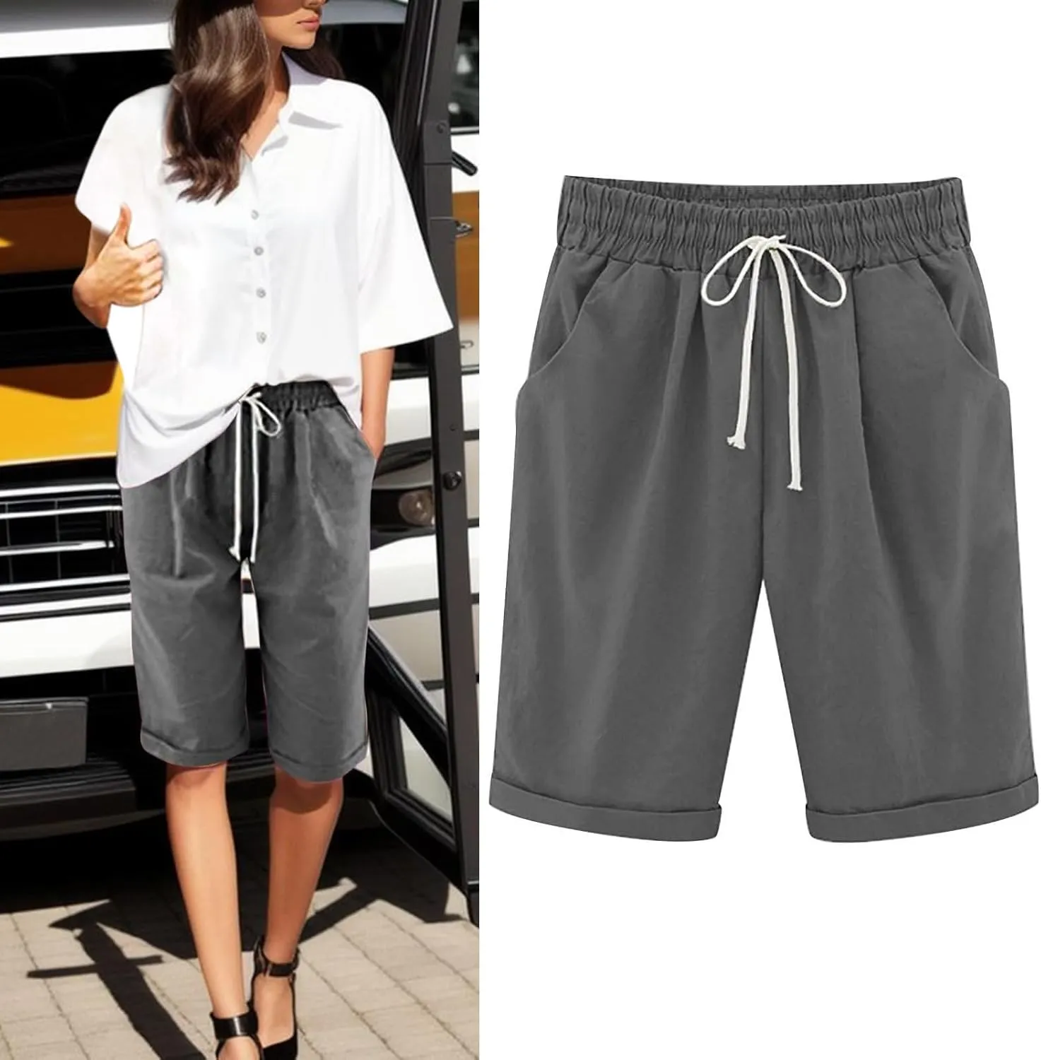 Women Wide Leg Linen Pants Summer Dressy High Waist Palazzo Pant Soft Pleated Front Trousers with Pocket