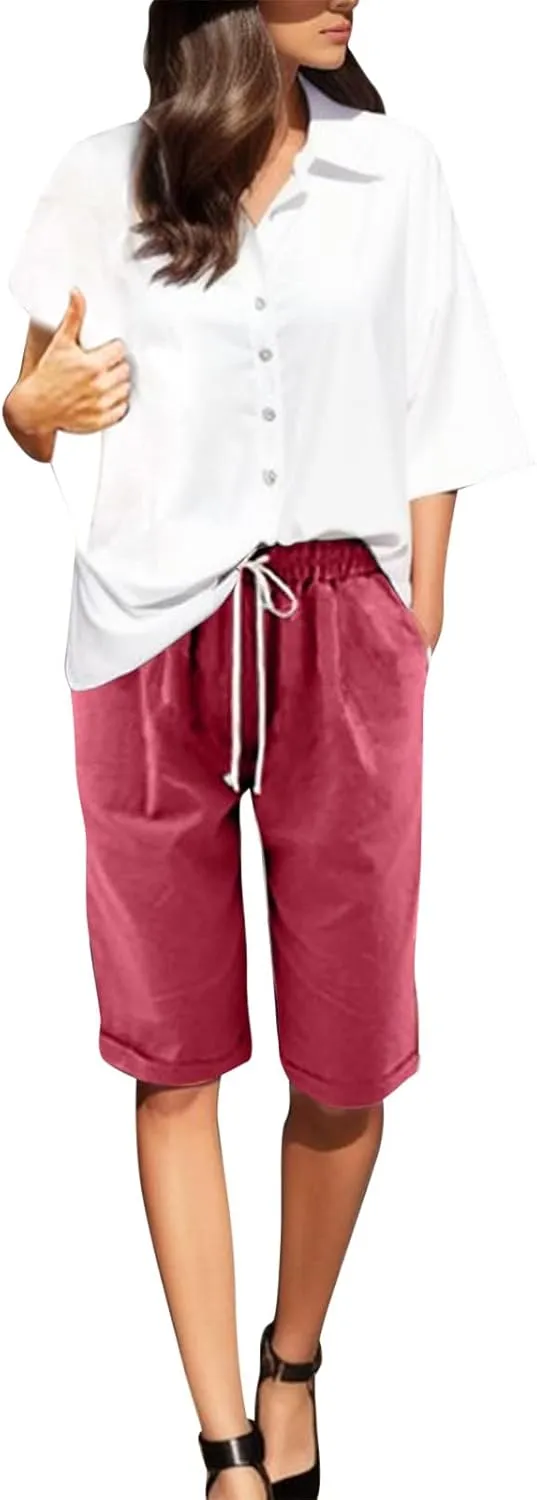 Women Wide Leg Linen Pants Summer Dressy High Waist Palazzo Pant Soft Pleated Front Trousers with Pocket