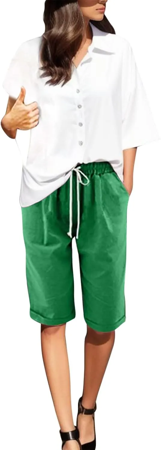 Women Wide Leg Linen Pants Summer Dressy High Waist Palazzo Pant Soft Pleated Front Trousers with Pocket