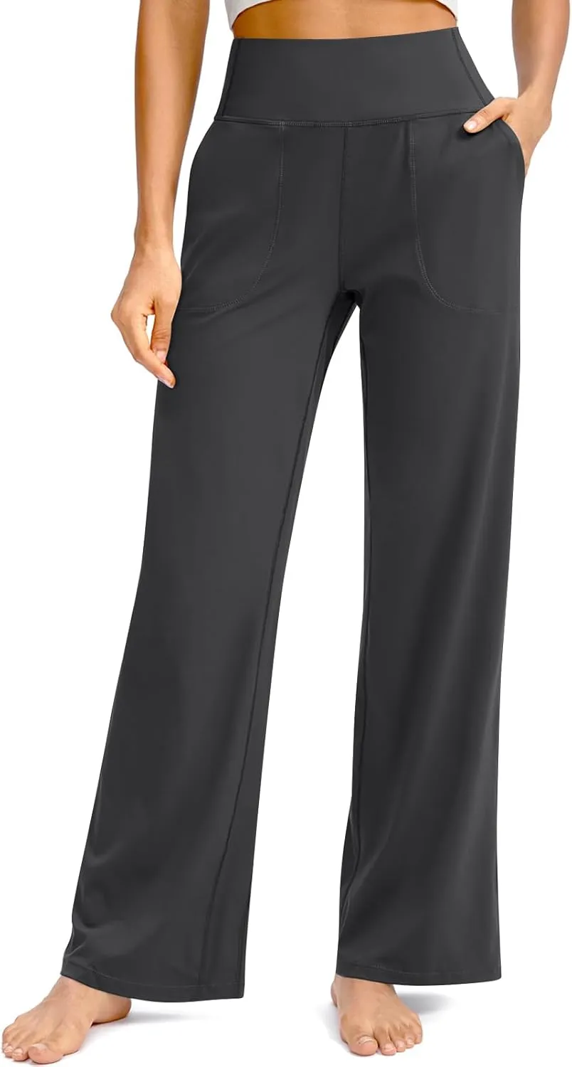 Women Wide Leg Yoga Pants with Pockets Tummy Control Flare Leggings Straight Leg Sweatpants Stretch Lounge Pants