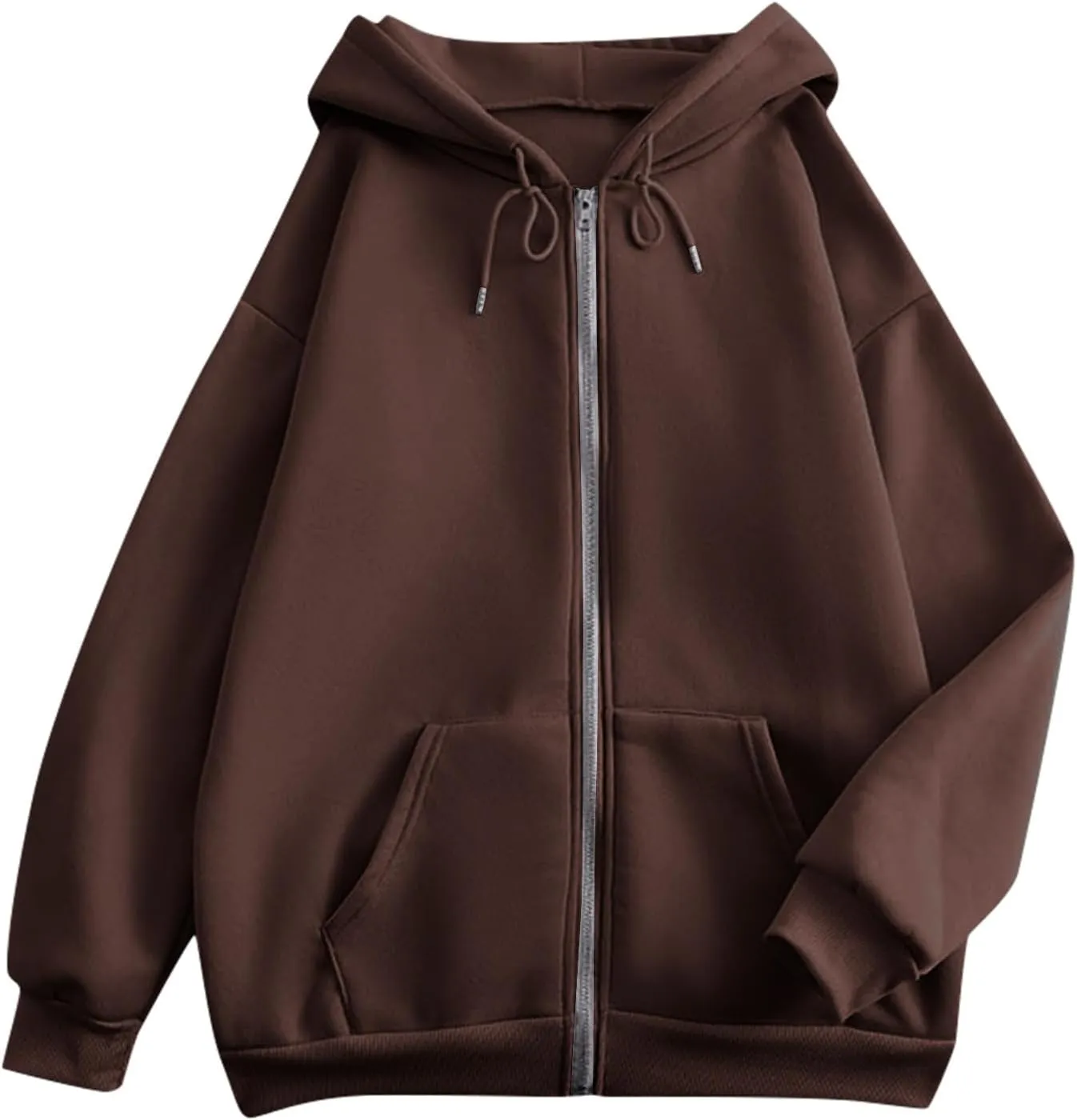 Women Zip Up Hoodie Long Sleeve Oversized Sweatshirts Y2K Jacket Pockets Patchwork Design Drawstring Hooded Jacket