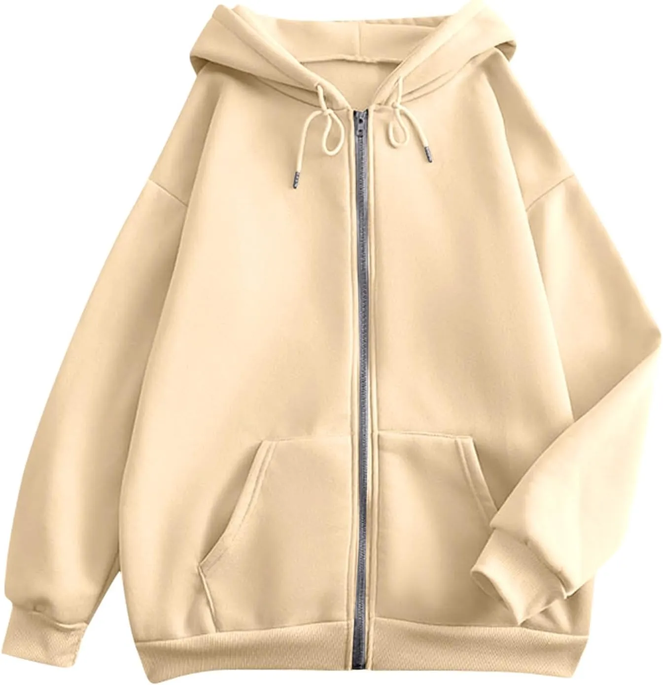 Women Zip Up Hoodie Long Sleeve Oversized Sweatshirts Y2K Jacket Pockets Patchwork Design Drawstring Hooded Jacket