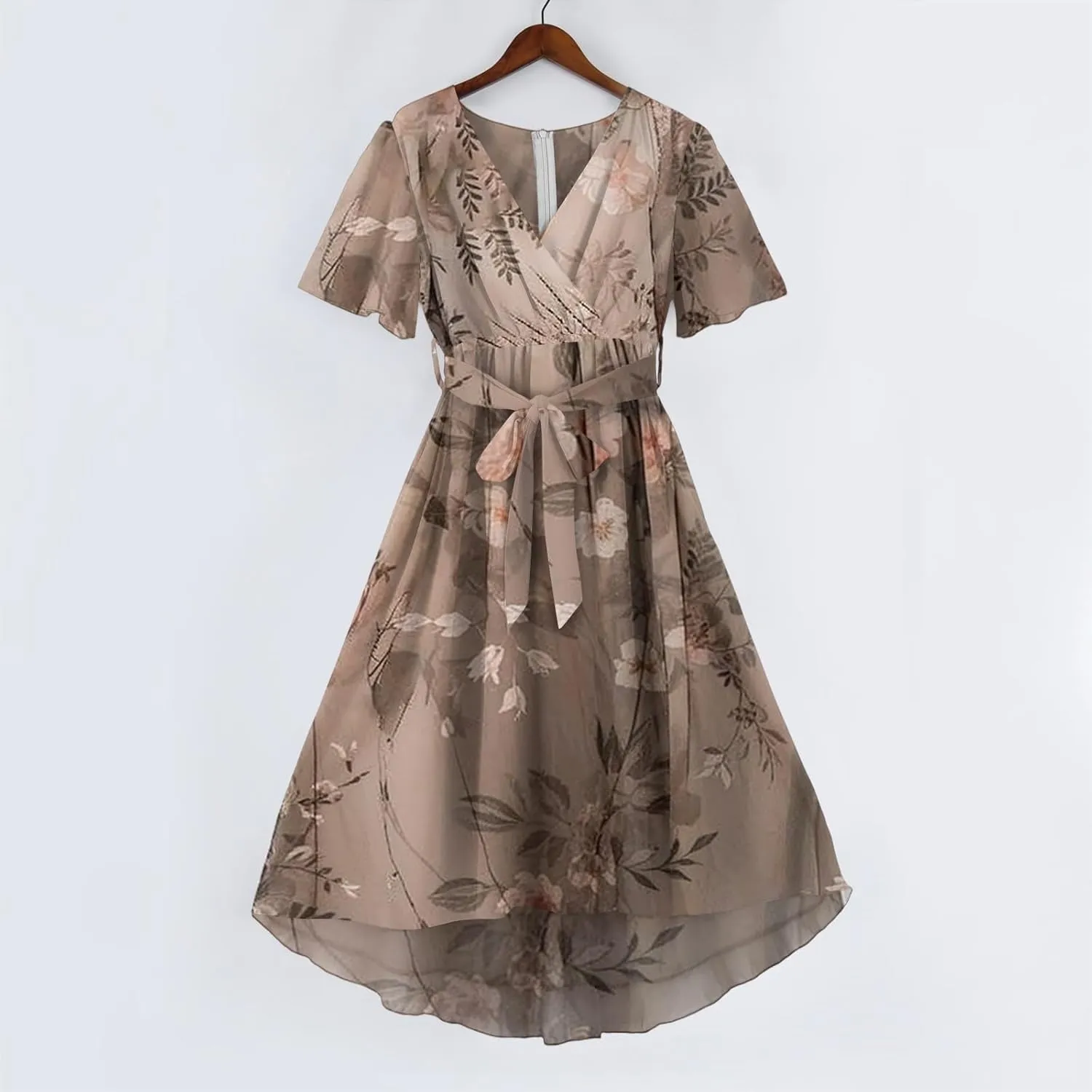 Womens Boho Floral Printed Chiffon Dresses 2025 Spring Elegant V Neck Belted Summer Wedding Prom Cocktail Midi Dress
