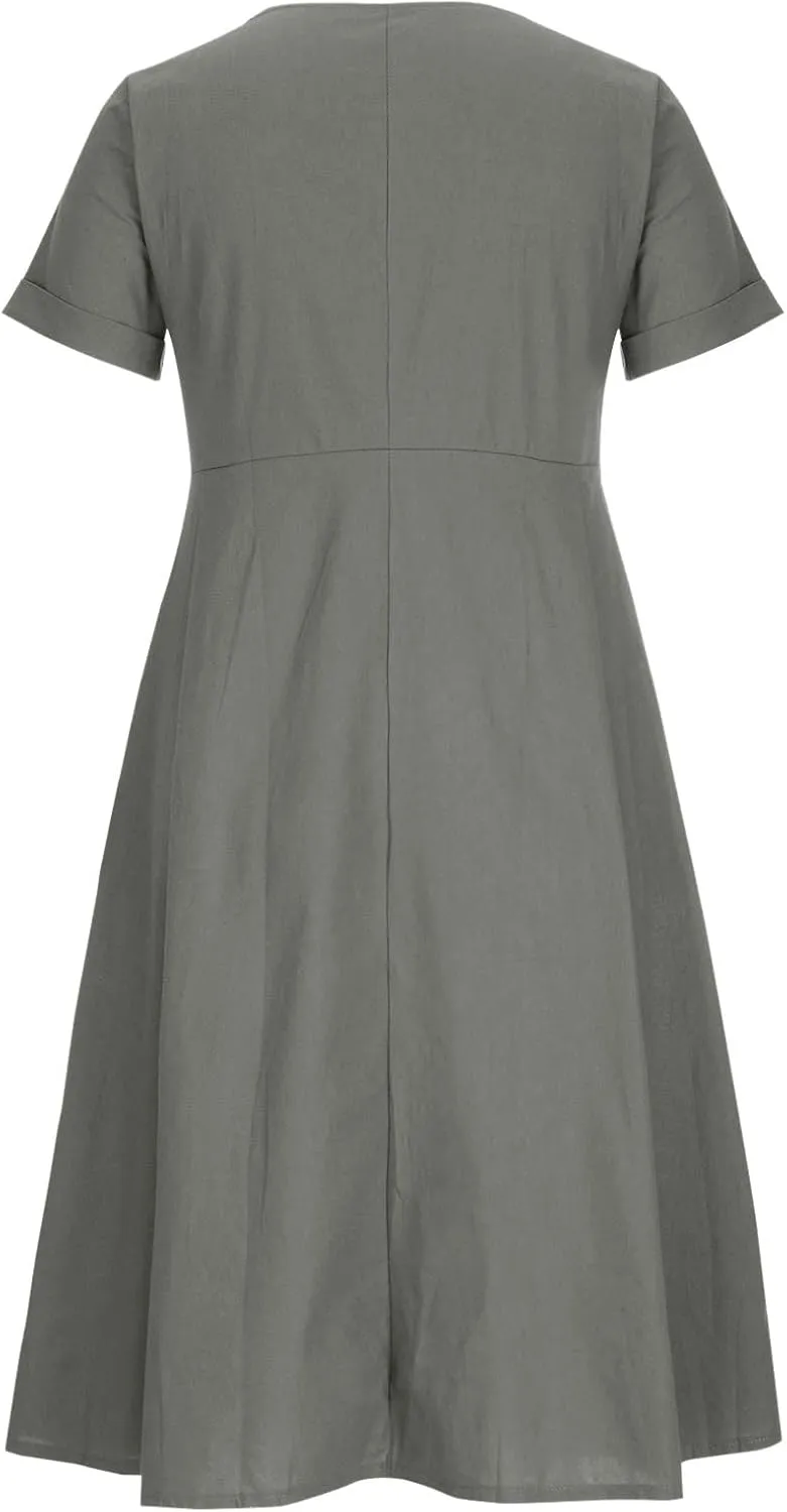 Women's Button Down Shirts Dresses with Pockets Cotton Button Up Blous Dress Casual Casual Short Sleeve Solid Clothes