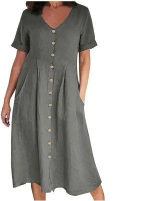Women's Button Down Shirts Dresses with Pockets Cotton Button Up Blous Dress Casual Casual Short Sleeve Solid Clothes