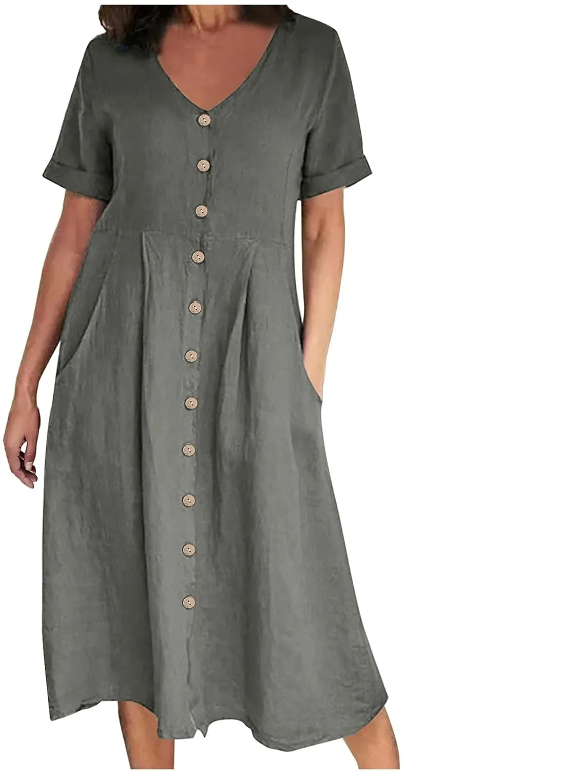 Women's Button Down Shirts Dresses with Pockets Cotton Button Up Blous Dress Casual Casual Short Sleeve Solid Clothes