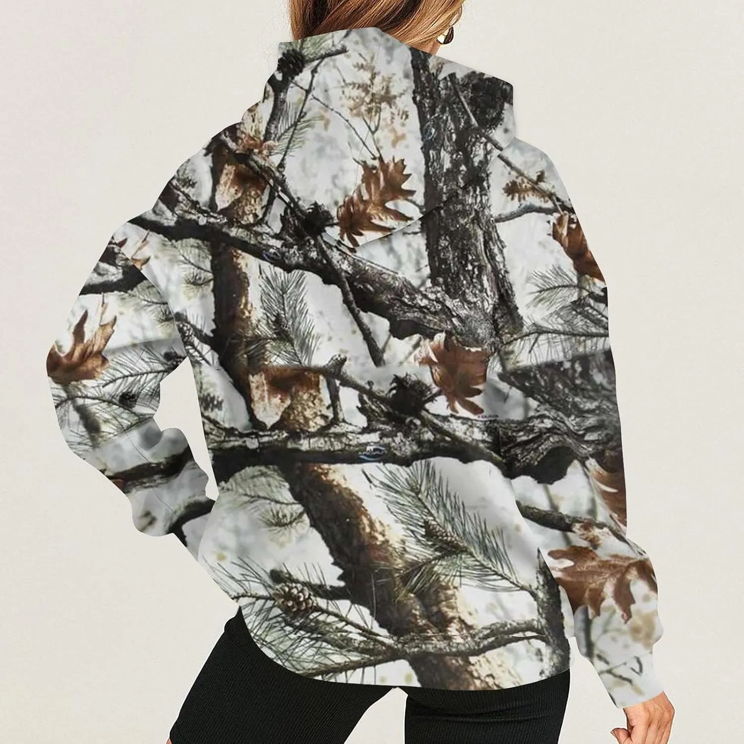 Womens Camo Hoodies Light Camo Hoodie Maple Oversized Hooded Sweatshirt Fleece Pullover Sweatshirts Long Sleeve with Pocket