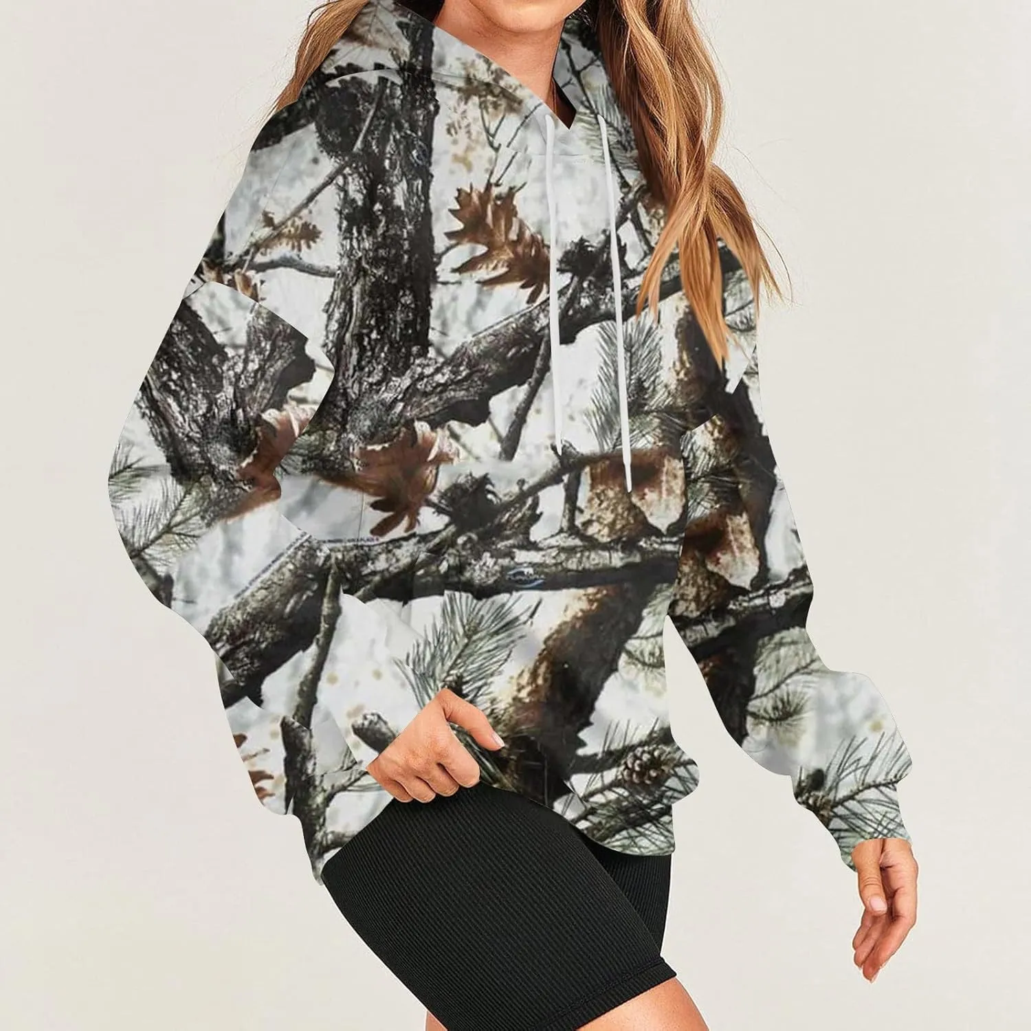 Womens Camo Hoodies Light Camo Hoodie Maple Oversized Hooded Sweatshirt Fleece Pullover Sweatshirts Long Sleeve with Pocket