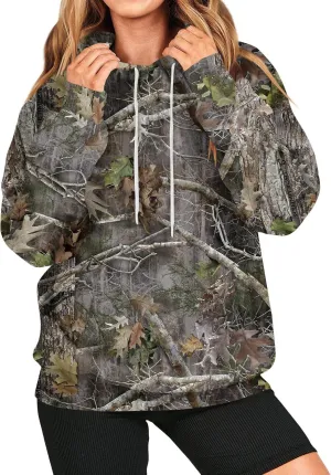 Womens Camo Hoodies Light Camo Hoodie Maple Oversized Hooded Sweatshirt Fleece Pullover Sweatshirts Long Sleeve with Pocket