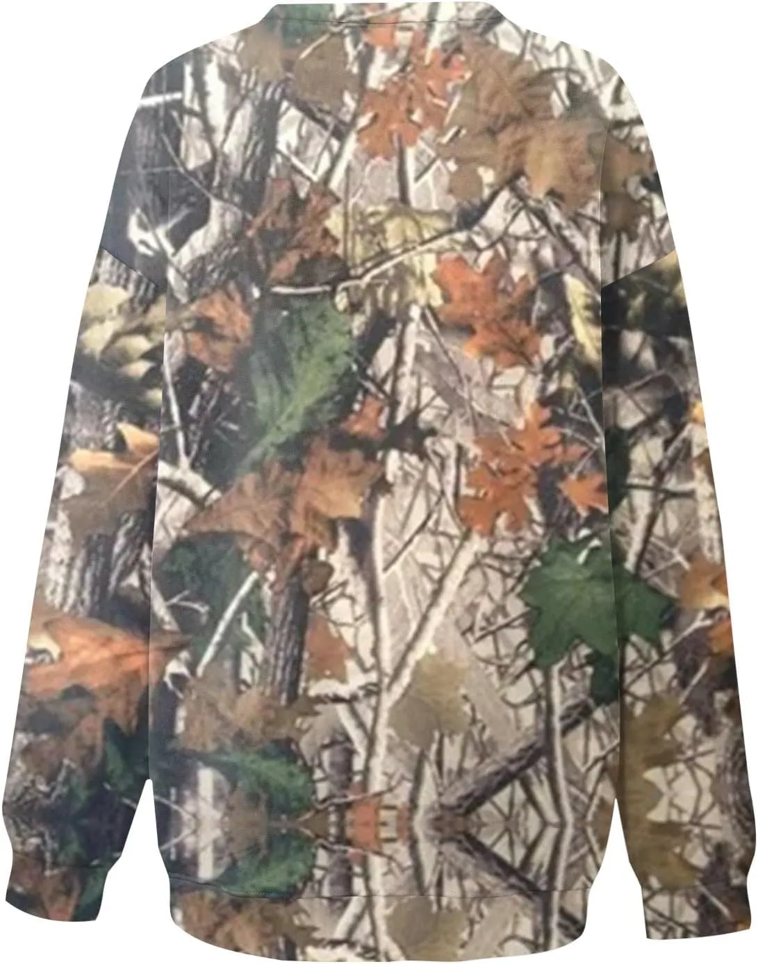 Women's Camo Sweatshirt Maple-Leaf Print Oversized Sweatshirt Fleece Crewneck Shirts Casual Fall Pullover Tops