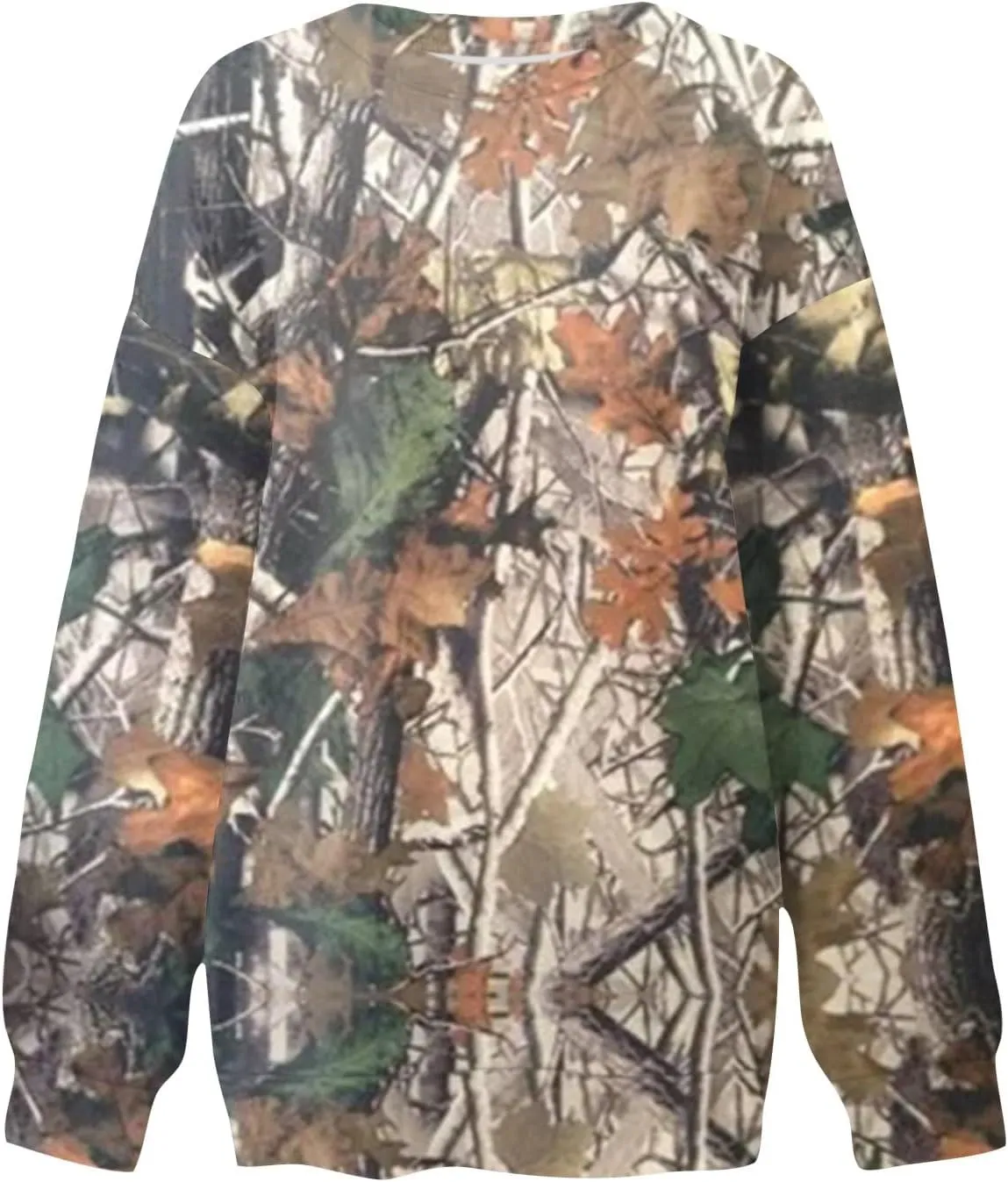 Women's Camo Sweatshirt Maple-Leaf Print Oversized Sweatshirt Fleece Crewneck Shirts Casual Fall Pullover Tops